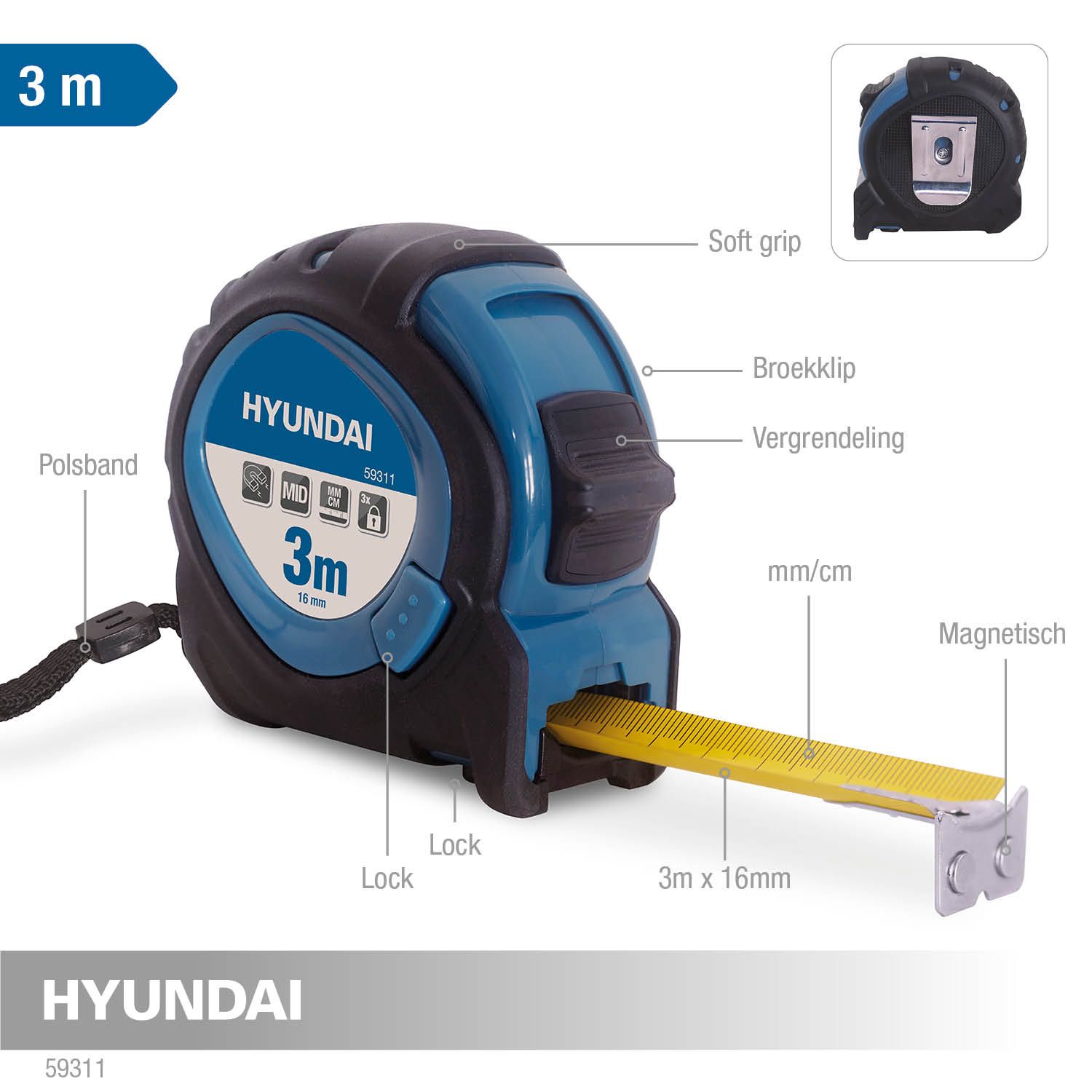 Hyundai rolbandmaat 3 meter MID